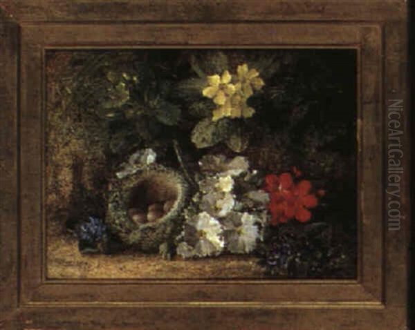 Still Life With Spring Flowers And Bird's Nest Oil Painting by Vincent Clare