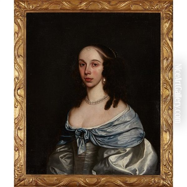 Portrait Of A Lady In A Blue Dress Oil Painting by William Claret