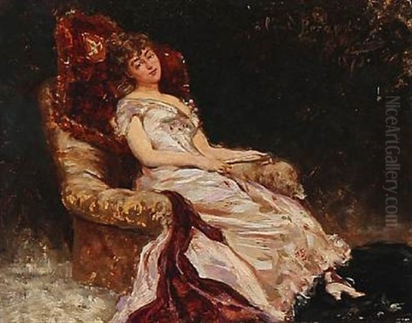 A Young Woman Sitting In A Armchair Oil Painting by Georges Jules Victor Clarin