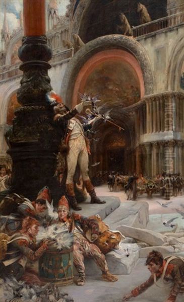 Napoleon's Troops In Front Of San Marco, Venice Oil Painting by Georges Jules Victor Clarin