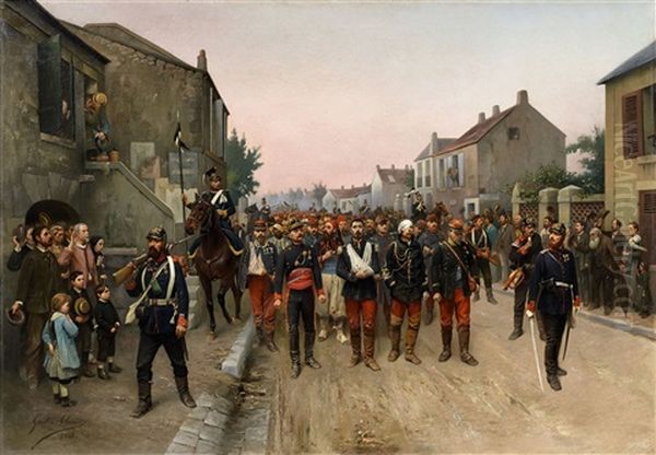 Prussian Soldiers Escorting French Prisoners Of War Oil Painting by Antoine Gabriel Gaston Claris