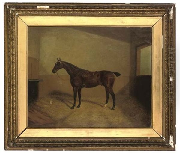 A Bay Hunter In A Stable Oil Painting by Albert Clark