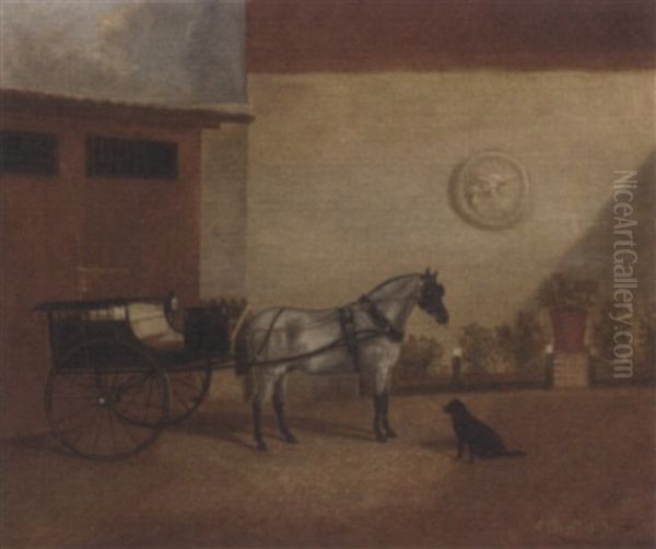 A Carriage Horse With A Gig Oil Painting by Albert Clark