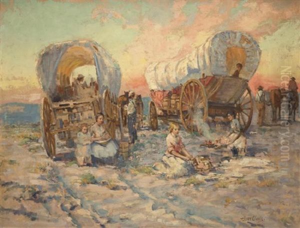 Covered Wagons Oil Painting by Alson Skinner Clark