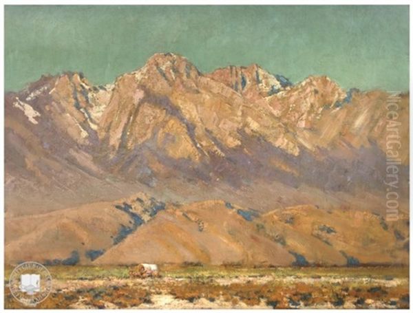 Covered Wagon In An Eastern Sierra Landscape Near Alabama Hills (outside Lone Pine Oil Painting by Alson Skinner Clark