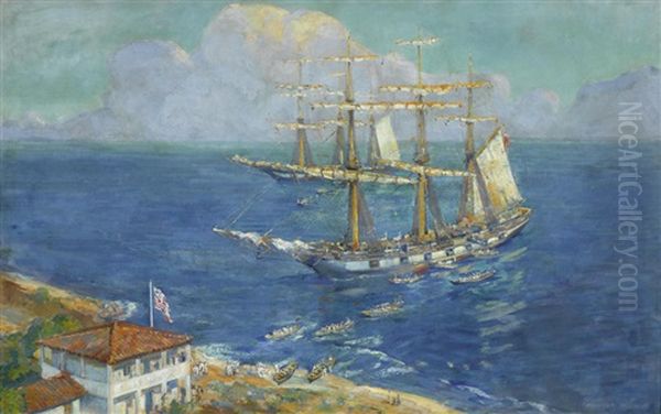 Commodore Sloat Taking Monterey Oil Painting by Alson Skinner Clark