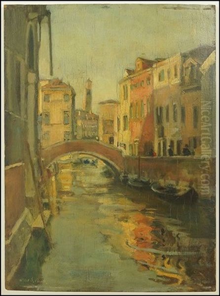 A Venetian Canal Scene Oil Painting by Alson Skinner Clark