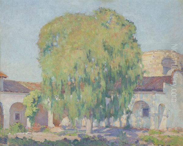 Mission San Juan Capistrano Courtyard Oil Painting by Alson Skinner Clark