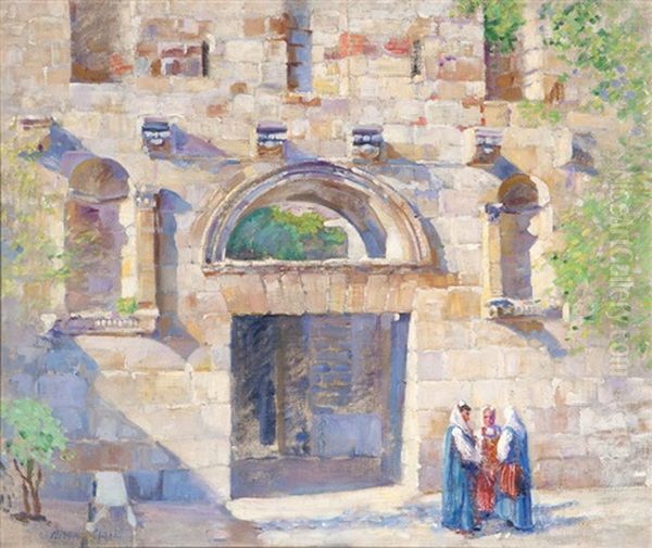 Figures In A Courtyard Oil Painting by Alson Skinner Clark