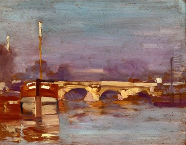 Paris (pont Royal, Paris ?) Oil Painting by Alson Skinner Clark