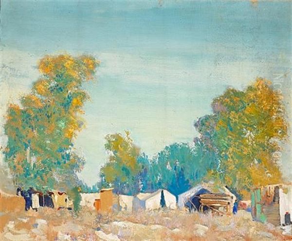 Campgrounds In The Sycamores (+ Ann Holding Her Pearls, Verso) Oil Painting by Alson Skinner Clark