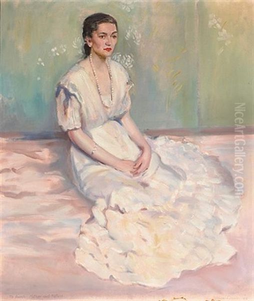 Ann In White With Pearls Oil Painting by Alson Skinner Clark