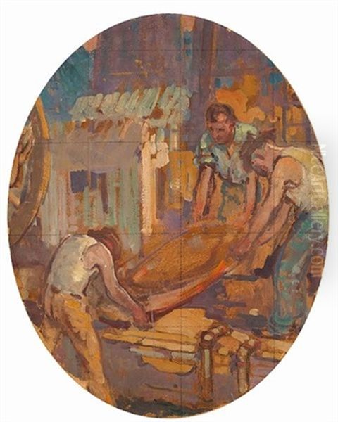 Men At Work (+ Study Of Ann Chandler Hugens, Oil On Canvas Laid On Board, Verso) Oil Painting by Alson Skinner Clark