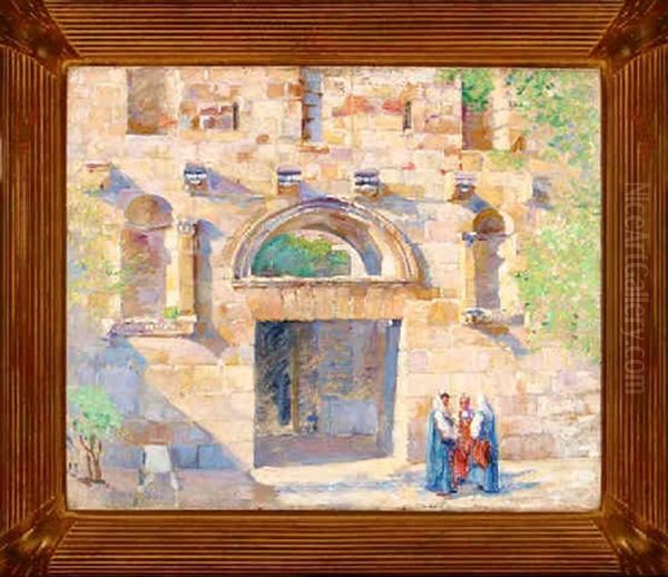 Figures At A Courtyard Entrance - Toledo, Spain (?) Oil Painting by Alson Skinner Clark