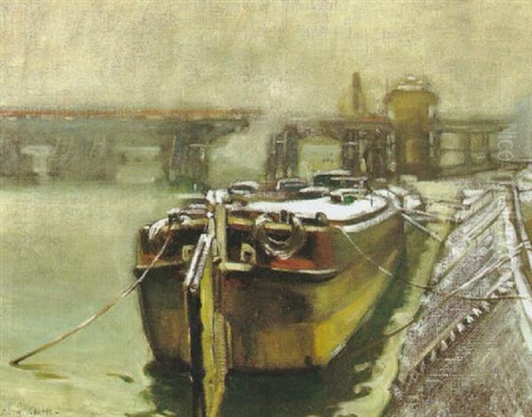 French Barge At The Dock Oil Painting by Alson Skinner Clark