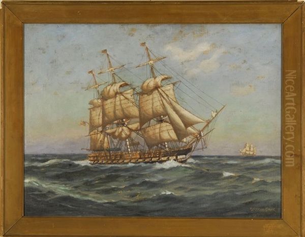 Full-rigged Ships At Sea Oil Painting by C. Myron Clark