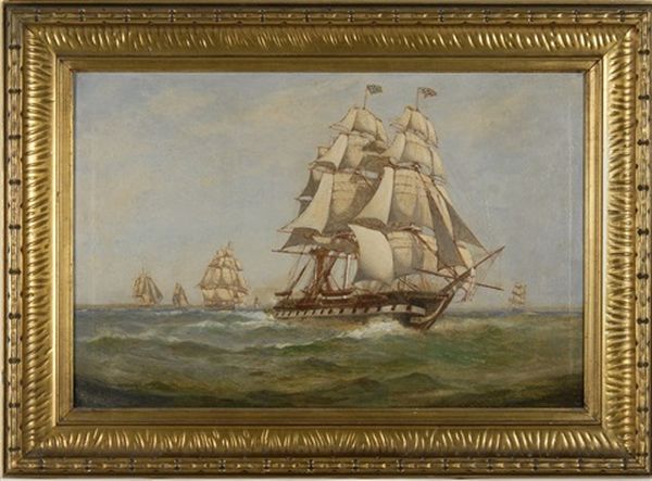 Full-rigged Ships Under Sail Oil Painting by C. Myron Clark