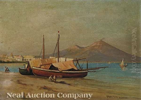 View Of Mt. Vesuvius From The Shore Of Naples Oil Painting by C. Myron Clark