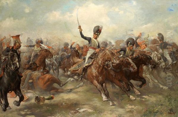 Captain Norman Ramsey, R.h.a. Saving The Guns Of Bull's Troop At The Battle Of Fuentes De Onoro 5th May 1811. Oil Painting by Christopher Clark