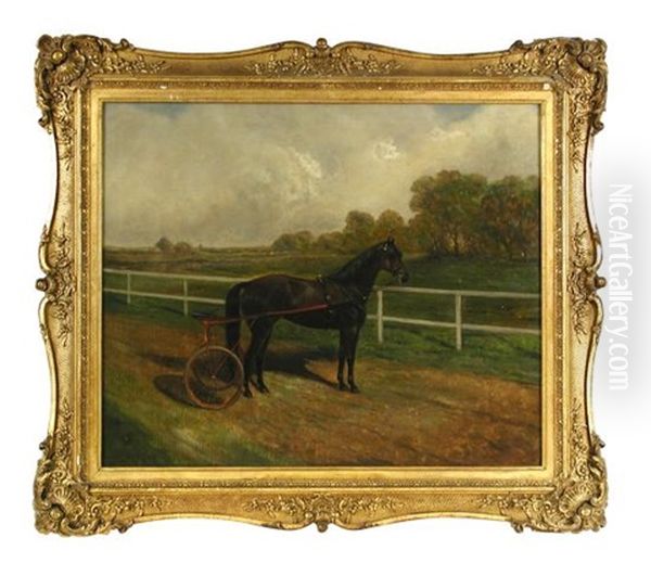 A Dark Bay Trotting Pony And Cart In A Landscape Oil Painting by Frederick Albert Clark