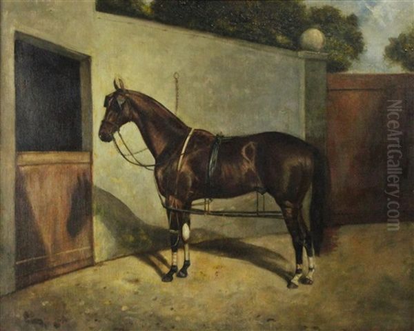 Brown Horse In Tack Oil Painting by Frederick Albert Clark