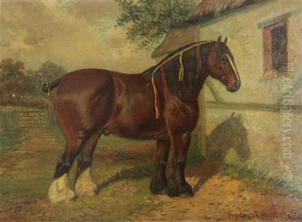 Portrait Of 2 Year Old Stallion Bearwardcote Blaze, Winner Of Champion Prize Shire Horse Show Oil Painting by Frederick Albert Clark