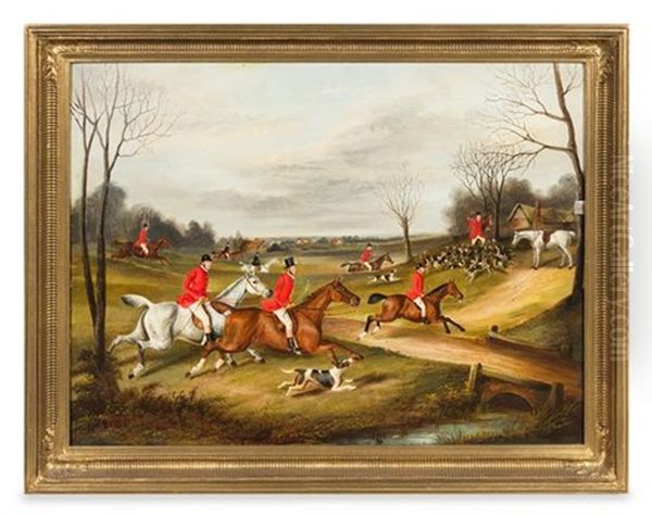 Untitled (pair Of Hunt Scenes) Oil Painting by James Clark