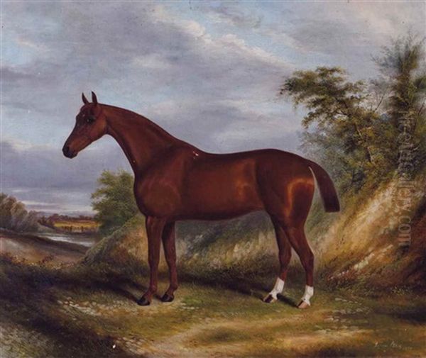 Horse In A Landscape Oil Painting by James Clark