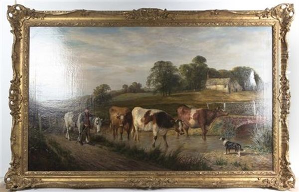 Untitled (leading Cattle) Oil Painting by James Clark