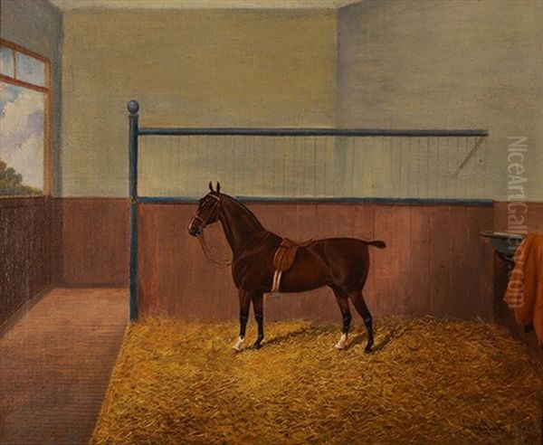 A Bay Hunter In A Stable Oil Painting by James Clark