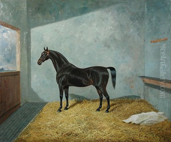 Cavaliero, A Dark Bay Hunter In A Stable Oil Painting by James Clark