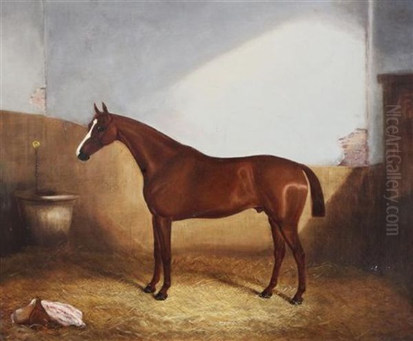 Chestnut Horse In A Stable Oil Painting by James Clark