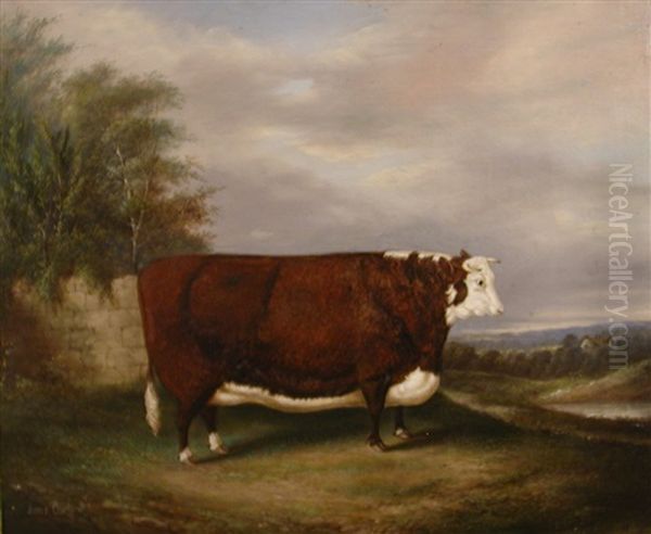 A Prize Hereford Bull In A Landscape Oil Painting by James Clark