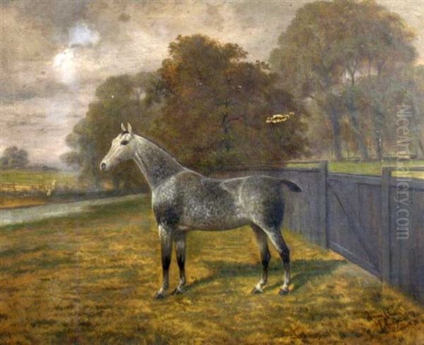 A Grey Hunter In A Landscape Oil Painting by James Clark