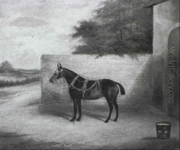 Polly, A Carriage Horse In A Stable Yard Oil Painting by James Clark