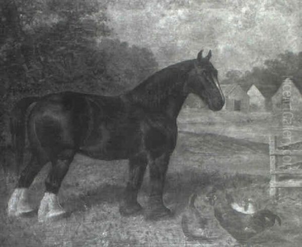 A Shire Horse And Poultry In A Farmyard Oil Painting by James Clark