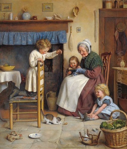 Teasing The Kitten Oil Painting by Joseph Clark