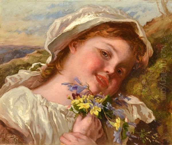 Young Girl Holding Wildflowers Oil Painting by Joseph Clark