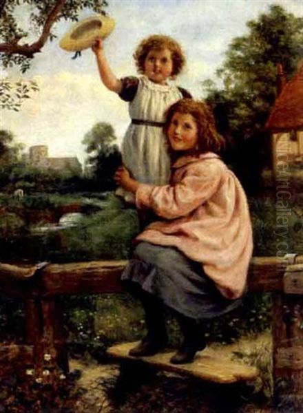 Sisters Greeting A Visitor To The Farm Oil Painting by Joseph Clark