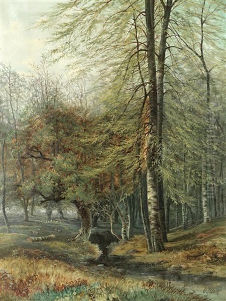 A Woodland Cottage And A Woodland Stream Oil Painting by Octavius Thomas Clark