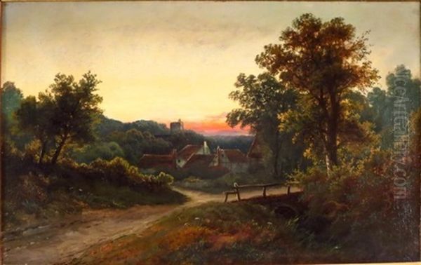 Landscape With Bridge And Village Oil Painting by Octavius Thomas Clark