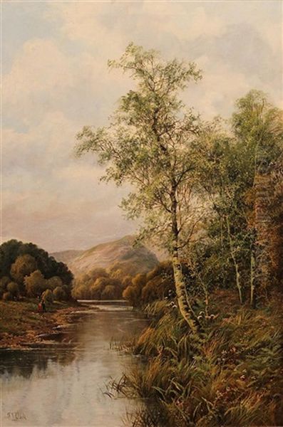 River Landscape Oil Painting by Octavius Thomas Clark