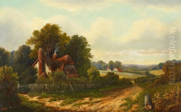 Cottage Oil Painting by Octavius Thomas Clark