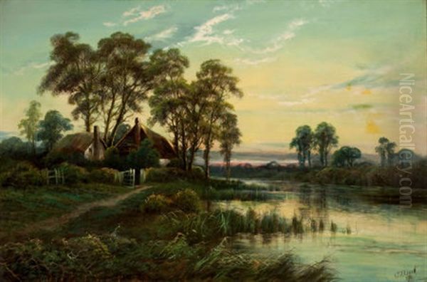 Evening Landscape Oil Painting by Octavius Thomas Clark