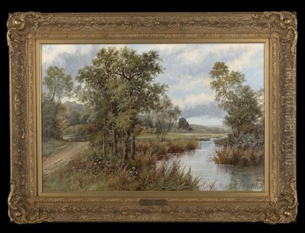 Rushing Stream Near A Country Farm (+ View Of A Riverside Path In An Autumnal Wooded Landscape; Pair) Oil Painting by Octavius Thomas Clark