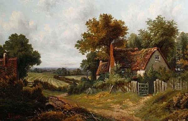 Landscape With Cottages And Fields Beyond Oil Painting by Octavius Thomas Clark