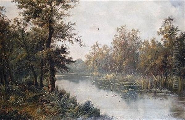 Reeds In A River Oil Painting by Octavius Thomas Clark