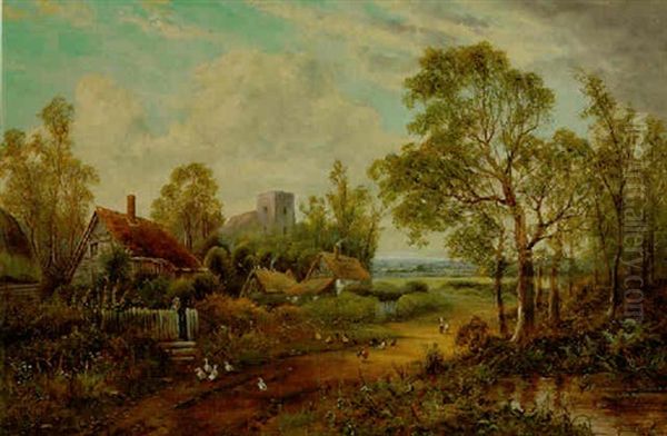 Country Lane Landscape Oil Painting by Octavius Thomas Clark