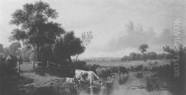 Cows Watering Oil Painting by Octavius Thomas Clark