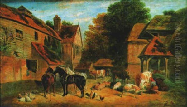 Farmyard Scene Oil Painting by Octavius Thomas Clark